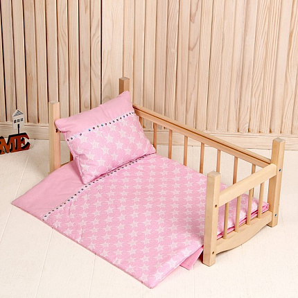 Кукольное постельное «Звезды на розовом», простынь, одеяло 46х36 см, подушка 23х17 см