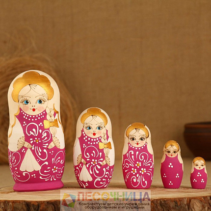 Матрёшка «Полина», фиолетовое платье, 5 кукольная, 15 см, выжигание