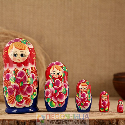 Матрёшка «Синий цветок», красный сарафан, 5 кукольная, 15 см