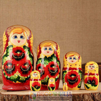 Матрёшка «Голубое платье», белый платок, 7 кукольная, 16 см