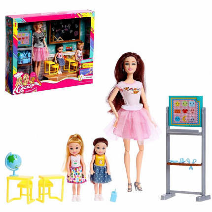 Кукла-модель шарнирная «Первый учитель» с малышами, мебелью и аксессуарами, МИКС, уценка (помята упа