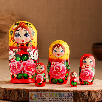 Матрешка "Традиционная", желтая, 15см, 5 кукольная, ручная роспись