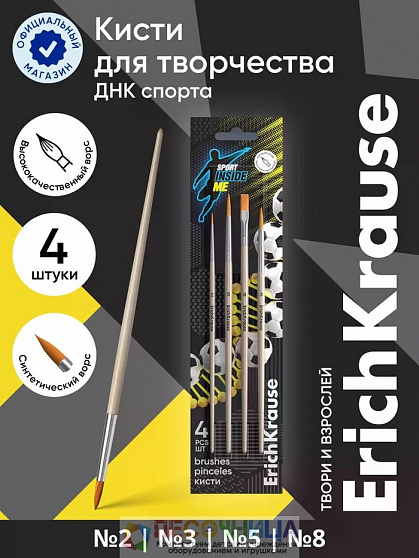 Набор кистей 4 штуки ErichKrause Sport DNA