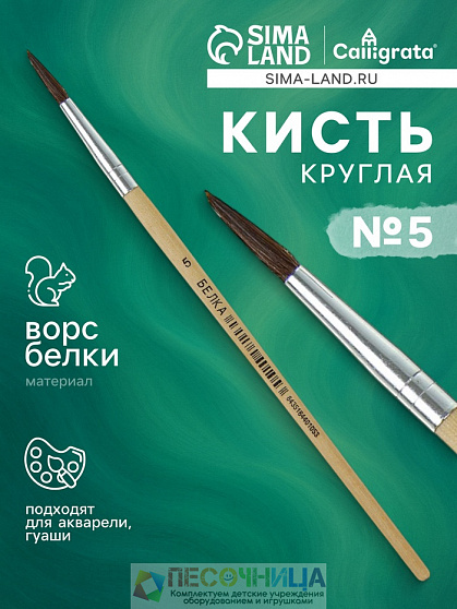 Кисть для рисования, белка, № 5, круглая, деревянная ручка, международный размер