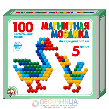 Мозаика магнитная шестигранная, 5 цветов, 100 элементов