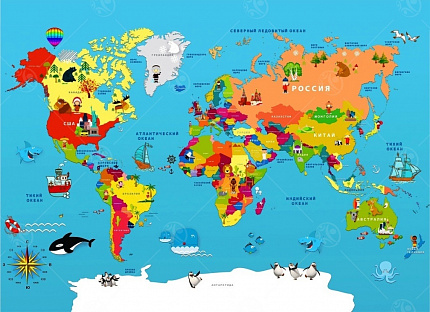 Настенное панно "Карта мира" 1,1*0,8м