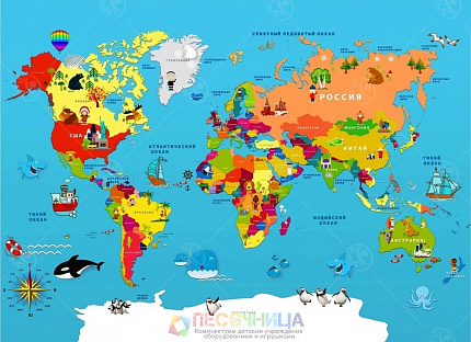 Настенное панно "Карта мира" 1,1*0,8м