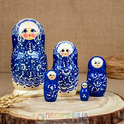 Матрёшка «Гжель», высокая, 5 кукольная, люкс