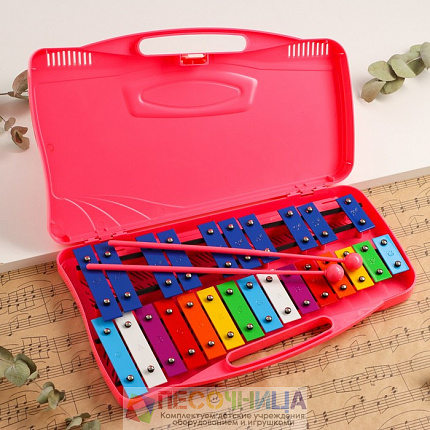 Металлофон Music Life, 25 тонов, футляр, 2 палочки, розовый