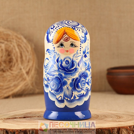 Матрёшка «Гжель», синее платье, 5 кукольная, 18 см