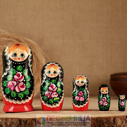 Матрёшка «Горошек», красное платье, 5 кукольная, 15 см