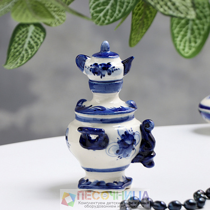 Народные промыслы. "Самовар", малый, фарфор, 12х10 см. Роспись ГЖЕЛЬ