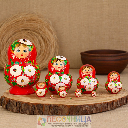 Матрешка "Божья коровка", красная, 10 кукольная
