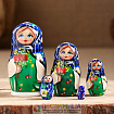Матрешка "Тюльпаны"(синий платок), 5 кукольная, 10-11 см